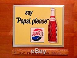 VINTAGE 1960s PEPSI-COLA SAY YES TO PEPSI TIN OVER CARDBOARD DISPLAY SIGN
