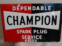 Vintage Champion Spark Plug Service Tin Flange Sign