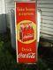 Vintage Coca Cola Sign Early Coke Advertising Metal Large Vertical Tin
