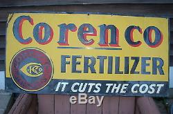 Vintage Corenco Fertilizer It Cuts The Cost Tin Farm Barn Advertising Sign