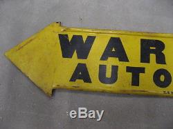 VINTAGE Circa 1920s Warwick Auto Club single-sided die-cut tin arrow shaped sign
