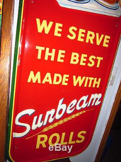 Vintage Dated 1953 Rarest Sunbeam Sign Girl With Hamburger Roll Tin Sign