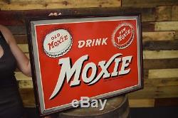 VINTAGE DRINK MOXIE TIN SIGN Rare Donaldson Sign Embossed soda pop General Store