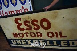 VINTAGE ESSO Unexcelled Oil GAS Station ADVERTISING SIGN Tin with original frame