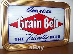 VINTAGE GRAIN BELT BEER REVERSE PAINTED GLASS SIGN ROG Minnesota Bar Tin Tavern
