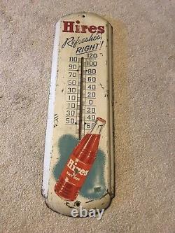 VINTAGE HIRES ROOT BEER SODA POP TIN THERMOMETER ADVERTISING Sign 1940s WORKING
