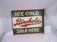Vintage Ice Cold Birchola Antique Metal Tin Sign- Double Sided Flange 965-x
