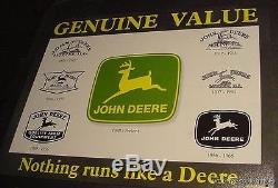 VINTAGE JOHN DEERE LOGO HISTORY METAL TIN SIGN art deer 1800s 1900s 50s 30s 60s