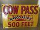 Vintage Kasco Feeds Cow Pass Sign Embossed Tin Metal Farm Feed Seed Yellow Red