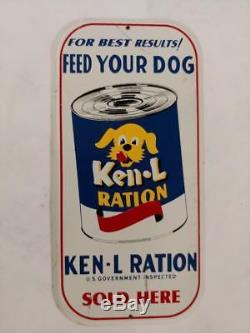 VINTAGE KEN-L-RATION DOG FOOD TIN LITHO DOOR PUSH SIGN WITH CAN-8x4
