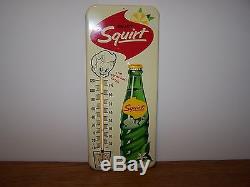 VINTAGE LITTLE SQUIRT Tin THERMOMETER SIGN Soda Pop Drink Bottle Cap Boy Lemon