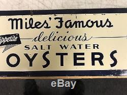 VINTAGE Miles Salt Water OYSTERS Tin Sign Norfolk, Virgina