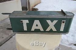 VINTAGE NEON TAXI SIGN NON PORCELAIN ART DECO LIGHTED DOUBLE SIDED TIN GAS OIL