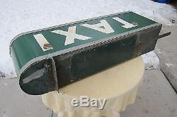 VINTAGE NEON TAXI SIGN NON PORCELAIN ART DECO LIGHTED DOUBLE SIDED TIN GAS OIL
