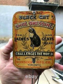 VINTAGE NM c. 1900 TIN LITHOD BLACK CAT SHOE DRESSING COUNTRY STORE BILL HOOK