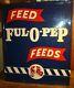 Vintage Nos Large Ful O Pep Farm Feeds Embossed Tin Metal Sign With Roosters