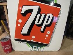 VINTAGE ORIGINAL 1920's-40's 7UP EMBOSSED TIN LITHOGRAPH SIGN BY STOUT SIGN CO