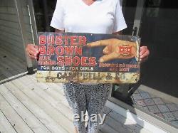 VINTAGE ORIGINAL 1920's BUSTER BROWN SHOES TIN TACKER POINTER SIGN CHAS SHONK CH