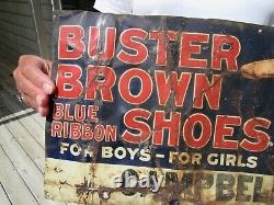 VINTAGE ORIGINAL 1920's BUSTER BROWN SHOES TIN TACKER POINTER SIGN CHAS SHONK CH