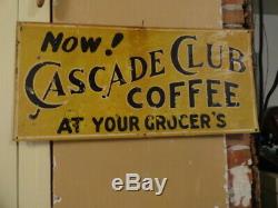 VINTAGE ORIGINAL 1920's CASCADE CLUB COFFEE SIGN TIN TACKER SIGN GRAND RAPIDS MI