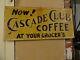 Vintage Original 1920's Cascade Club Coffee Sign Tin Tacker Sign Grand Rapids Mi