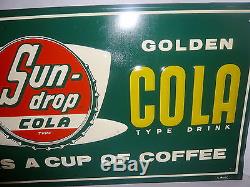 VINTAGE ORIGINAL 1940'S SUN DROP CITRUS COLA SODA POP EMBOSSED TIN SIGN