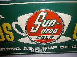 VINTAGE ORIGINAL 1940'S SUN DROP CITRUS COLA SODA POP EMBOSSED TIN SIGN