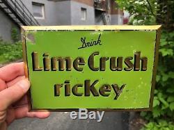 VINTAGE RARE CANADIAN c. 1930 TIN OVER CARDBOARD DRINK LIME CRUSH RICKEY SIGN