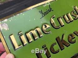 VINTAGE RARE CANADIAN c. 1930 TIN OVER CARDBOARD DRINK LIME CRUSH RICKEY SIGN