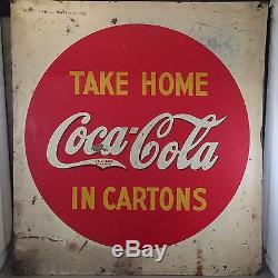 VINTAGE RARE COCA COLA TIN METAL TAKE HOME IN CARTONS SIGN DISPLAY COUNTRY STORE