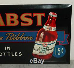 VINTAGE RARE EARLY PABST BLUE RIBBON BEER TIN OVER CARDBOARD ADVERTISING SIGN