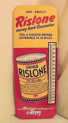Vintage Rislone Gas Oil Can Tin Thermometer Sign 1949 Nos Non Porcelain Antique