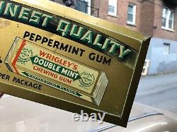 VINTAGE SWEET c. 1930 GRAPHIC TIN OVER CARDBOARD WRIGLEY'S DOUBLE MINT 5c SIGN