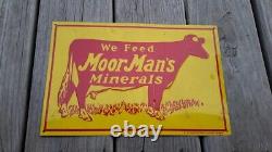 VINTAGE Sign MOORMAN'S MINERALS COW FEED EMBOSSED TIN