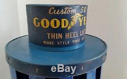 VINTAGE TIN ADVERTISING GOOD YEAR LADYS HEEL LIFTS SHOES DISPLAY SIGN CABINET