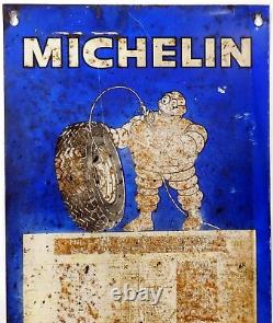 VINTAGE TIN TABLE Tyres Pressure lithographed MICHELIN 1968 ADVERTISING design