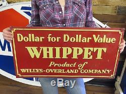 VINTAGE TIN WILLYS WHIPPET ORIGINAL GAS OIL ADVERTISING SIGN Embossed Advert