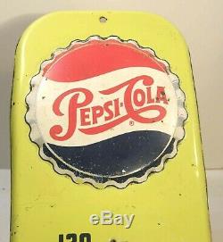 VINTAGE c1956 PEPSI COLA TIN LITHO THERMOMETER SIGN EMBOSSED BOTTLE CAP