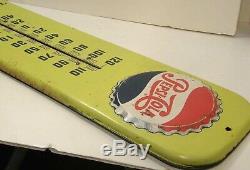 VINTAGE c1956 PEPSI COLA TIN LITHO THERMOMETER SIGN EMBOSSED BOTTLE CAP