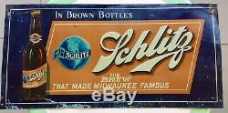 (VTG) 1920's Schlitz beer brew prohibition era tin bar sign Milwaukee wi RARE