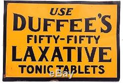 VTG 1930's Embossed Duffee's Fifty-Fifty Laxative ADVERTISING Tin Sign 13x 9