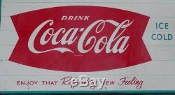 VTG 1950s Original Coca Cola Glass ICE COLD Coke Bottle Tin Metal Sign 32 x 55