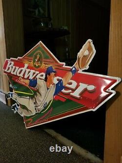 VTG 1997 Anheuser Busch Budweiser Beer Tin Advertising Baseball Promo Sign 35