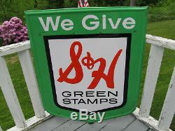 VTG 3 1/2 Feet Large Sheild Sign Embossed Tin S&H GREEN STAMPS USA STOUT M-295-P