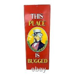 VTG 70s Political Tin Sign Sanford Heilner Uncle Sam Pipe This Place is Bugged