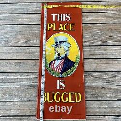 VTG 70s Political Tin Sign Sanford Heilner Uncle Sam Pipe This Place is Bugged