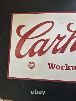 VTG CARHARTT WORKWEAR SINCE 1889 Metal Tin Sign Advertising Embossed 24 x 12