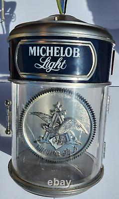 VTG Crystal Michelob Hanging Rotating Light Medallion Beer Clock RARE TESTED