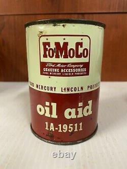 VTG FORD FOMOCO OIL AID TIN CAN FULL GAS OIL SIGN GARAGE ADVERTISING 1940's-50's