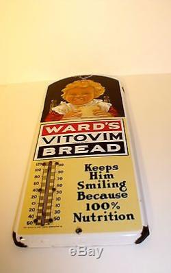VTG Porcelain Sign Ward's Vitovim Bread Advertising Thermometer, Tin soda Display